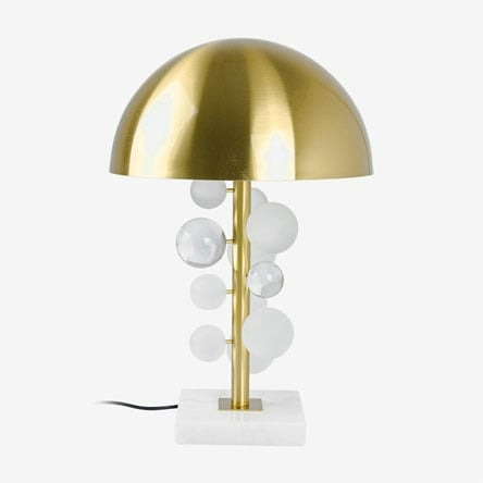 Abajur esferas em metal com base em mármore dourado Bivolt 59x34 cm